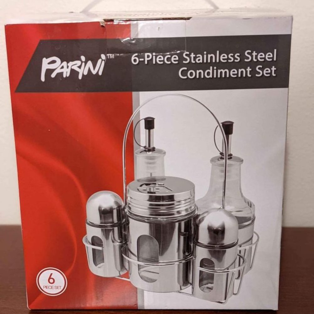 Kitchen 6 piece stainless steel condiment set